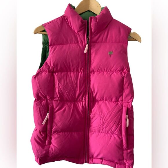 Lily Pulitzer Women’s Reversible Pink Green Puffer Vest, size S, 100% polyester - Picture 7 of 14